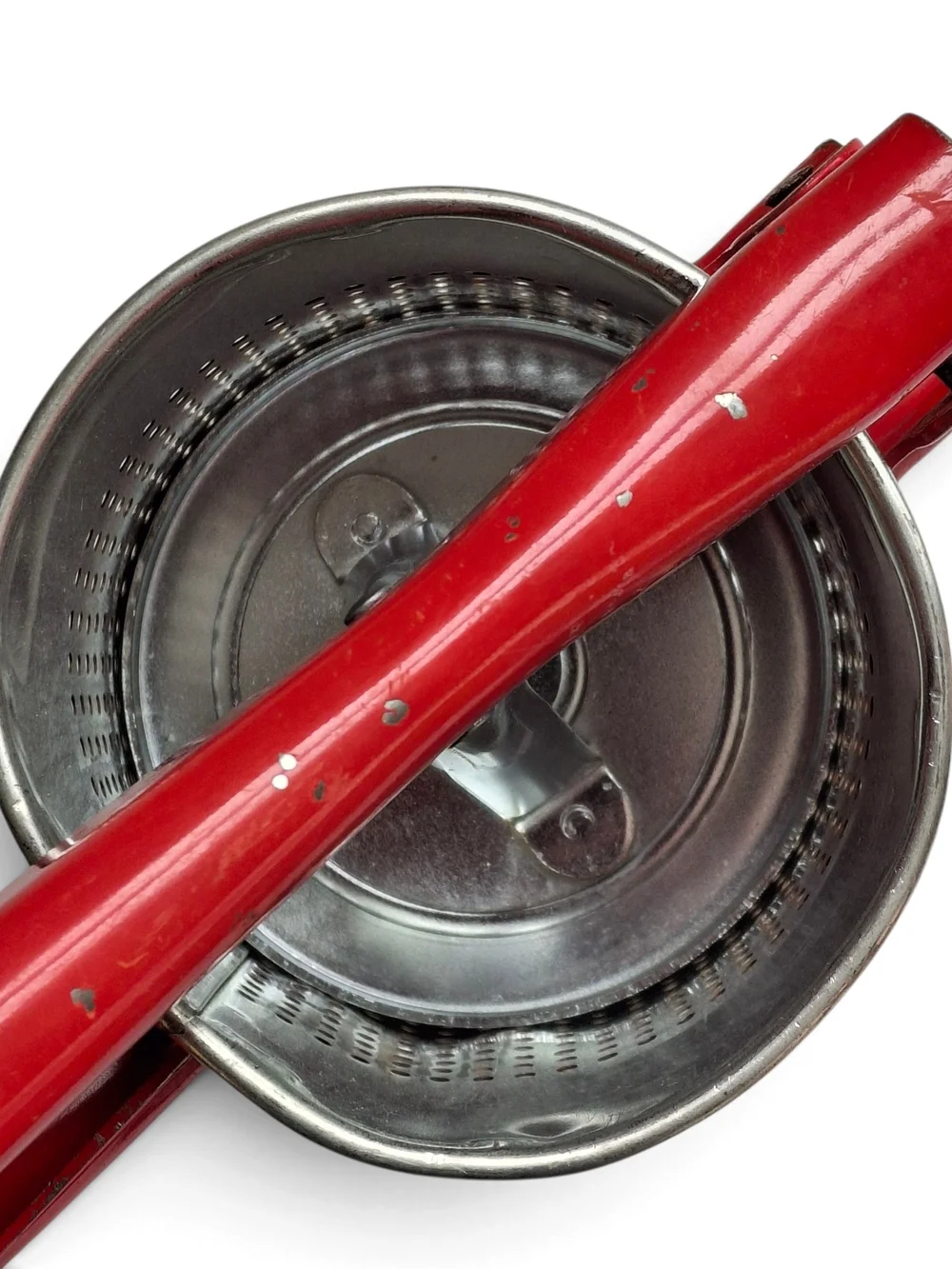 Mid Century Red Handled Metal Potato Ricer Farmhouse Kitchen Masher Strainer